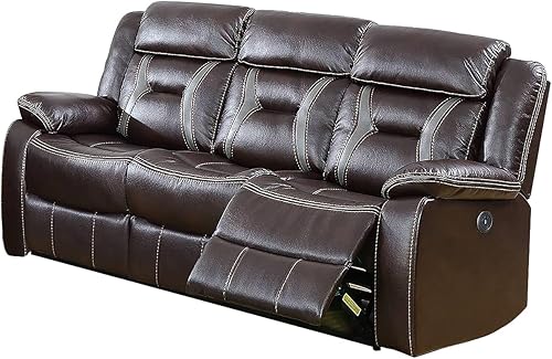 Miniatura 3 de Poundex Sofá eléctrico de cuero sintético marrón oscuro