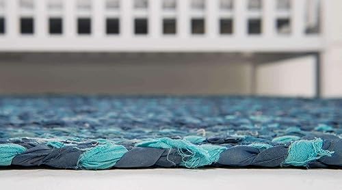 Miniatura 4 de Unique Loom Alfombra trenzada de la colección Chindi, capa (3 pies 3 pulgadas, redonda, azulazul marino)