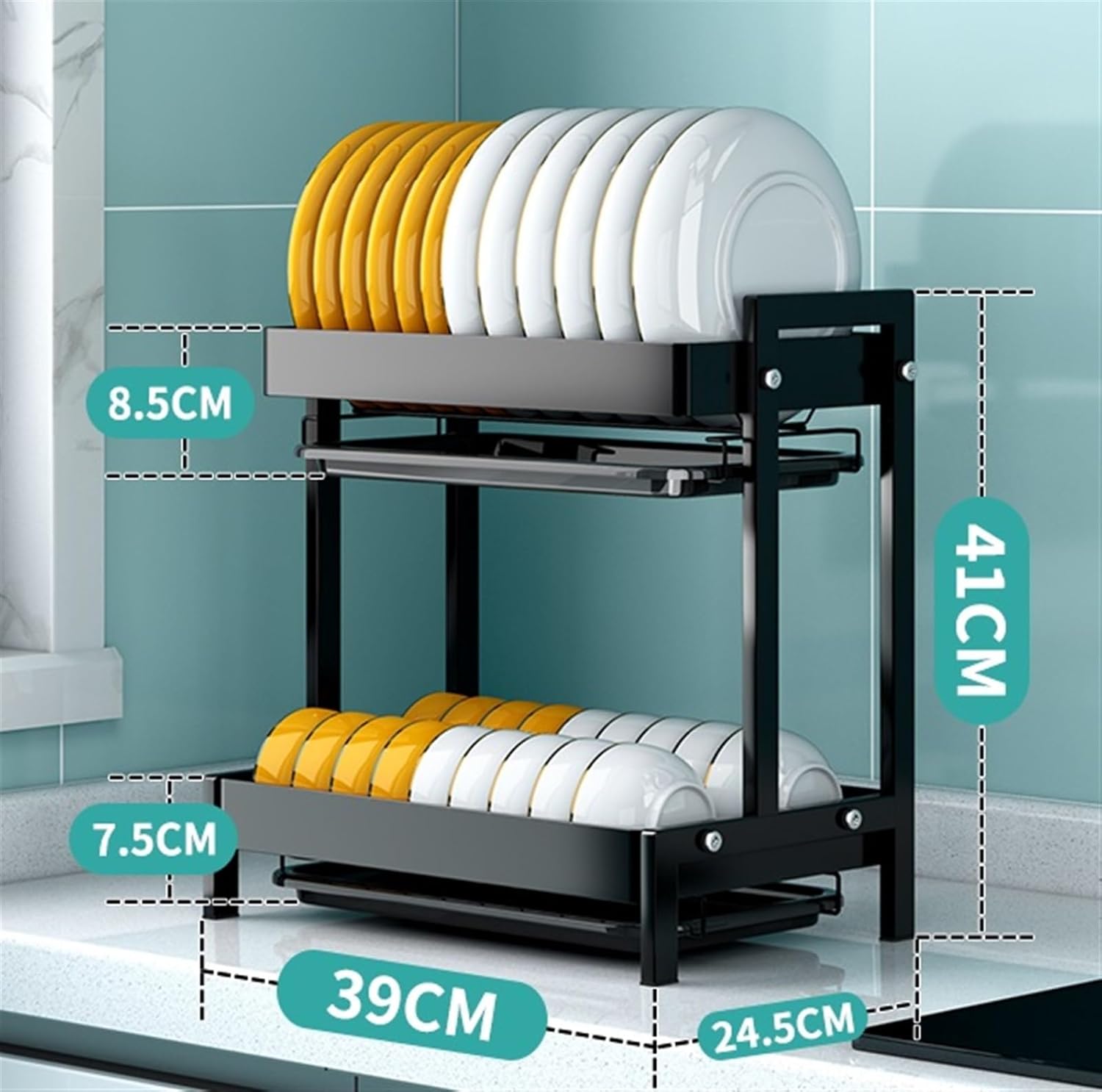 Space Saving Dish Rack 2 Tier Dish Drying Rack Dish Drainer for Kitchen Countertop with Utensil Holder Dish Drying Rack