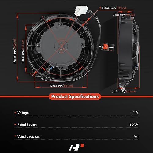Miniatura 2 de A-Premium 6.5'' 6.5 inch Slim Fan Pull Universal Electric Radiator Cooling Fan Assembly, 12V 80W with Mount Kit