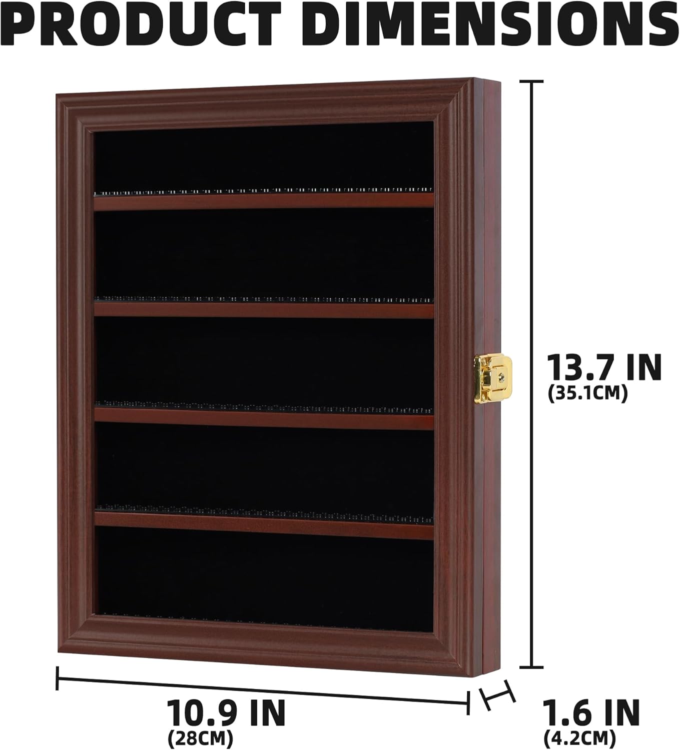 Block Toy Minifigures Dimensions Display Case Thimble Wall Cabinet Shelves Compatible with Challenge Coin Lockalbe UV Protection Door (Small - Mahogany Frame)