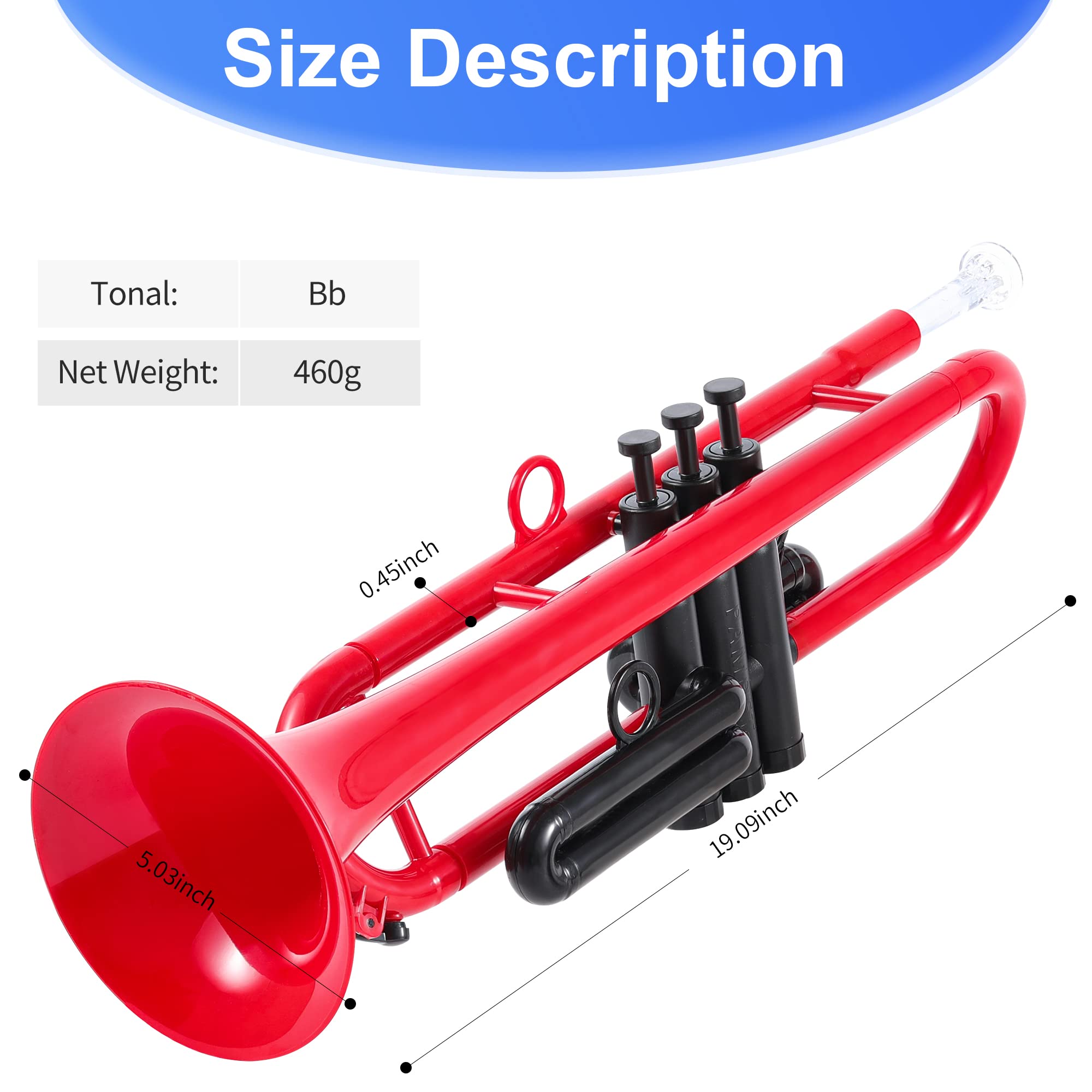 Pampet Set di tromba professionale in plastica BB per studenti e principianti, con bocchino 7C e bocchino 3C, strumento tromba B, rosso
