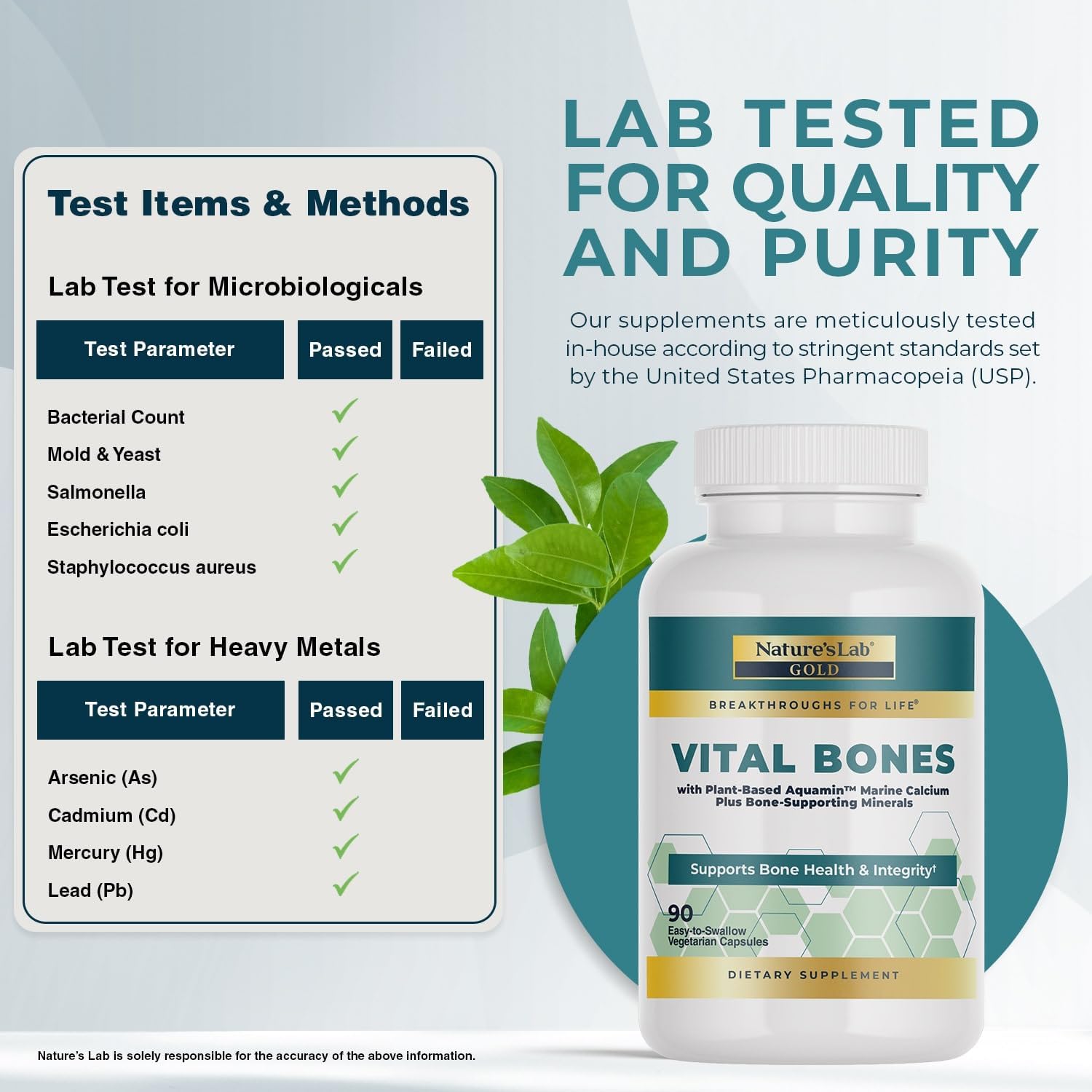 Nature's Lab Gold Vital Bones with Aquamin™ Plant-Based Calcium - 90 Vegetarian Capsules (Pack of 2)