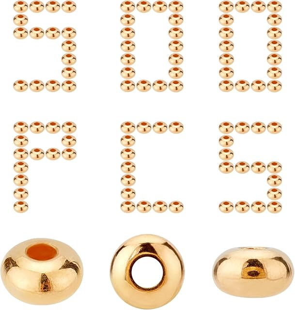 CREATCABIN 1 Box 500pcs 18k Gold Plated Round Spacer Bead 3mm for Jewelry Making Brass Golden Rondelle Beads for Bracelet Necklace Earring Making Crafting