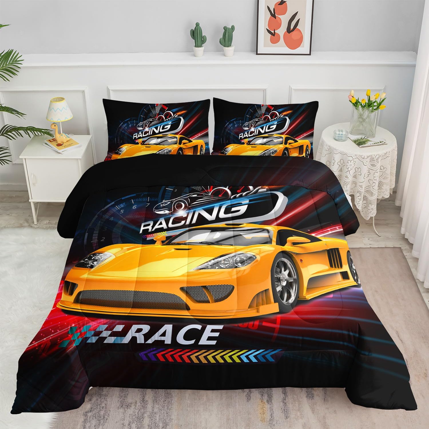 Kids Comforter Set American Flag Deer Printed Pattern Bedding Set with 1 Comforter and 2 Pillowcases for Girls Boys Bedroom All Season(American Flag Deer03 Full)