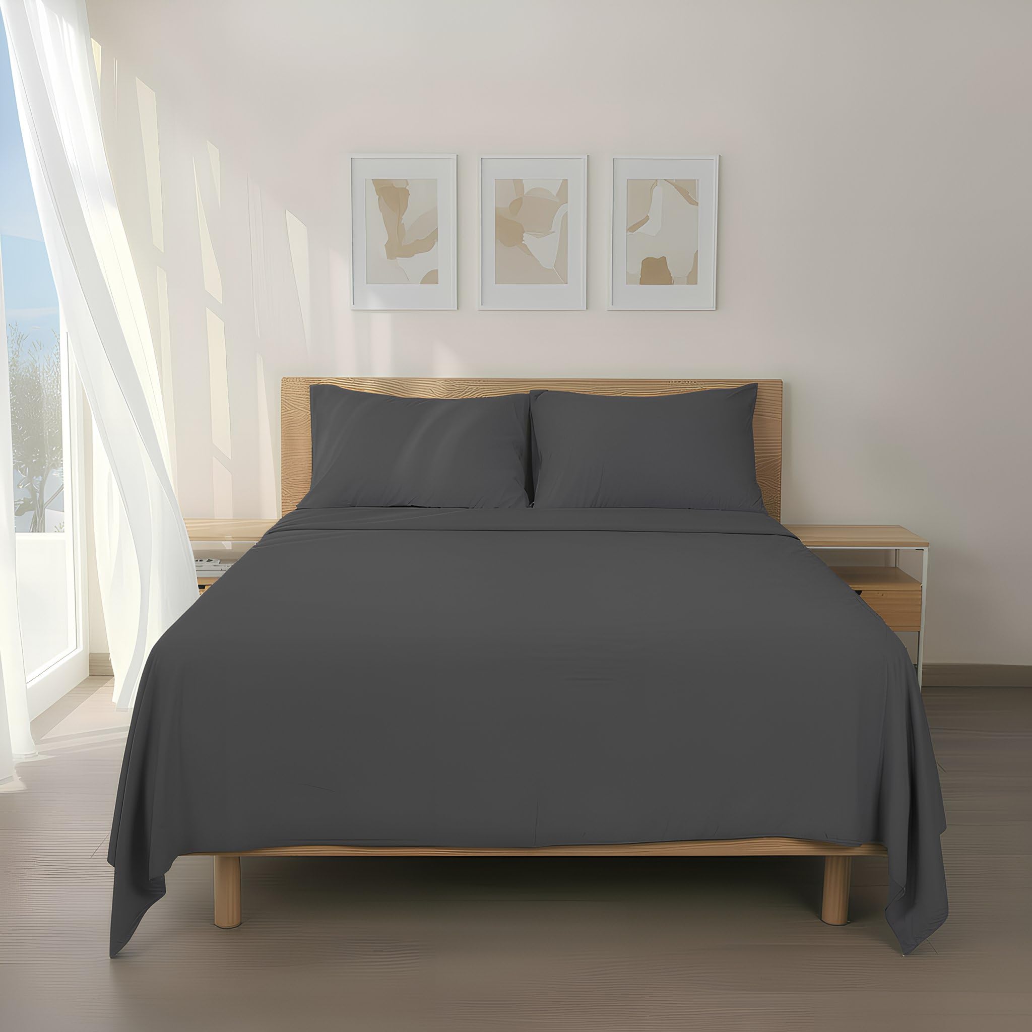 H HANSEL HOME Juego de Sábanas de Microfibra Cepillada, Sábana Bajera Ajustable Altura 30 cm, Encimera y Fundas de Almohada, para Cama 105cm, 3 Piezas 105x190/200cm - Gris Claro — view 13
