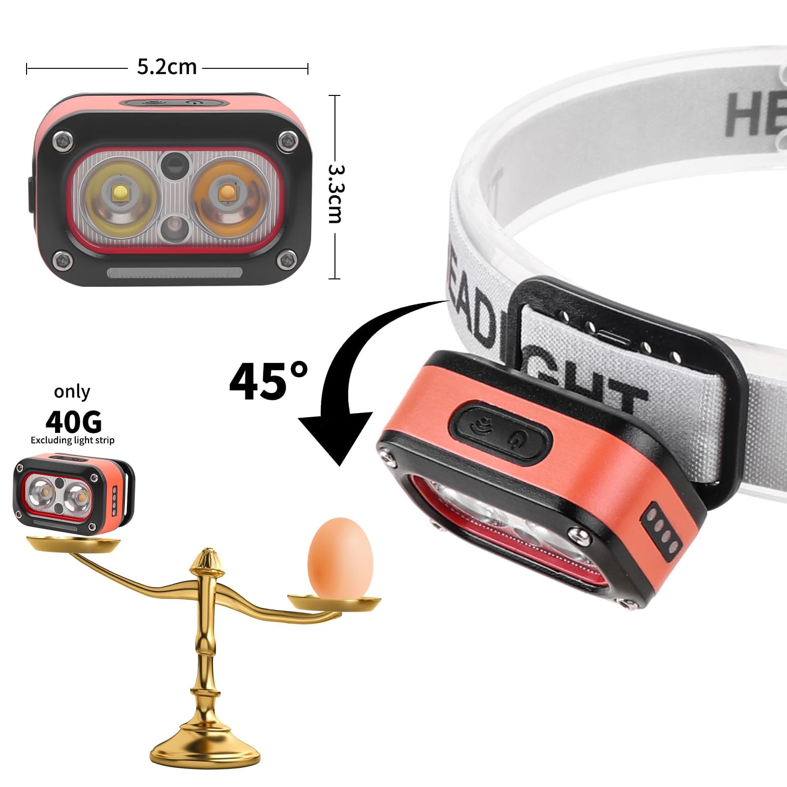 3000 lumen, super luminosi, ricaricabili tramite USB, lampada frontale a LED,regolabile, impermeabile, con sensore di gesto, adatta per campeggio, ciclismo, pesca durante（Confezione da 2）