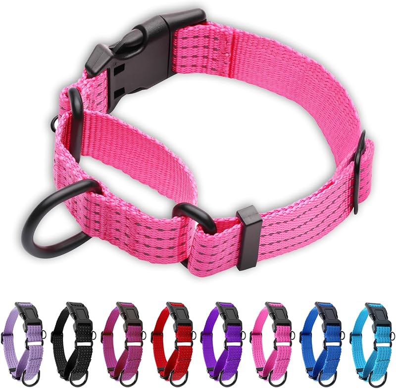 Coleira Martingale para Cães com Faixas Refletivas, Fivela de Engate Rápido, Rosa, Tamanho M