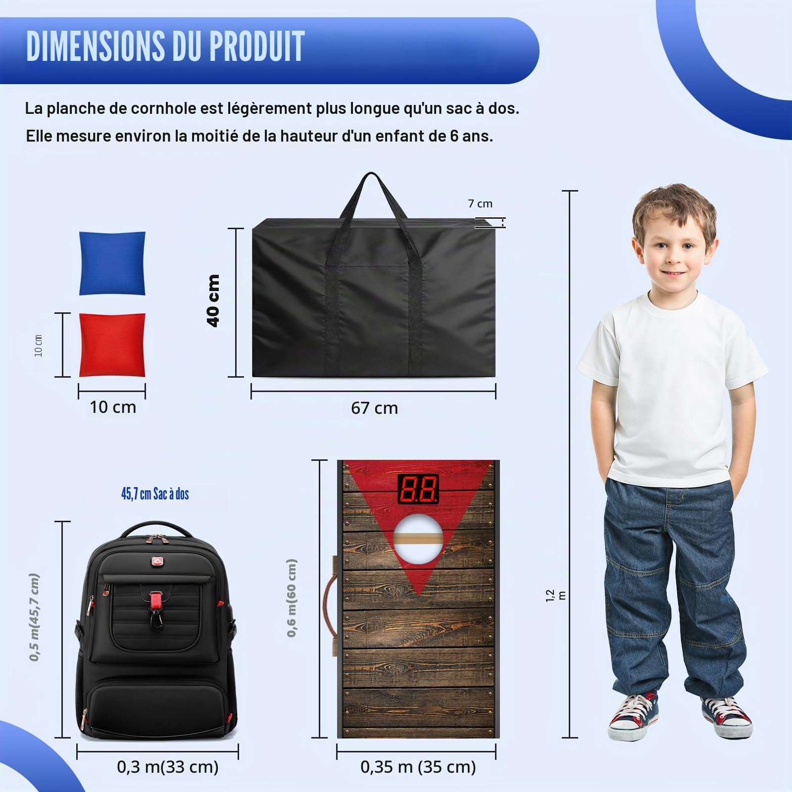 NZQXJXZ Jeu de Cornhole Amélioré avec Compteur de Points Automatique | 60 x 35 cm/90 x 55 cm Planches à Trous de Maïs de Qualité Supérieure en Bois Massif avec 8 Poufs et Un Sac de Transport