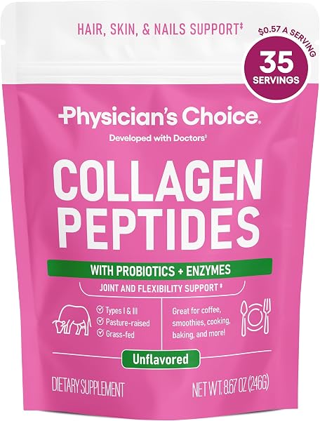 Physician's CHOICE Collagen Peptides Protein Powder, Grass Fed, 35 Servings