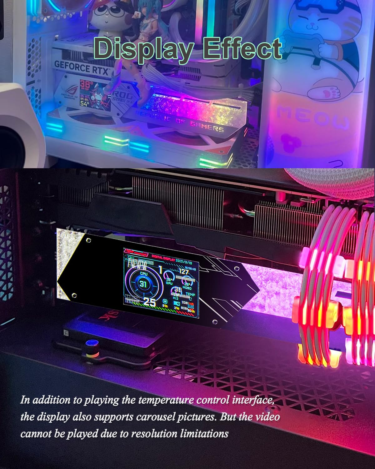 Supporto per Scheda Grafica RGB, Supporto per Gpu con Display da 2,2 Pollici, Risoluzione 320 * 240, Supporto per Scheda Grafica Serie 30/40, per Appassionati di Esport Fai da Te Black