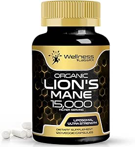 Lions Mane Supplement Capsules - 120 Count - Mushroom Supplement, Brain Supplements for Memory and Focus, Lion's Mane Mushroom Capsules Organic - Cognitive and Immune Support, Focus Supplement
