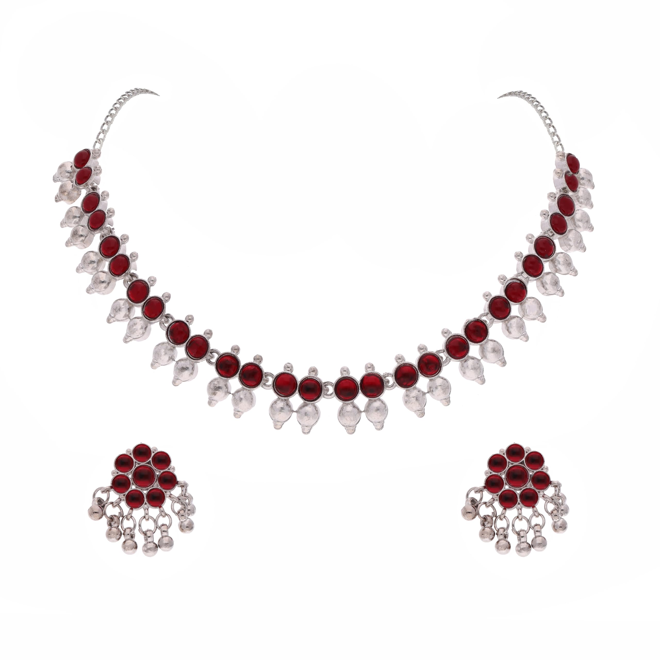 Brado Jewellery Silver Polished Kundan Stone Studded Necklace with 1 pair of Earring Choker Jewelry set for Women and Girls (SLR - Maroon) (B0CK7RCMLW) Amazon Price History, Amazon Price Tracker