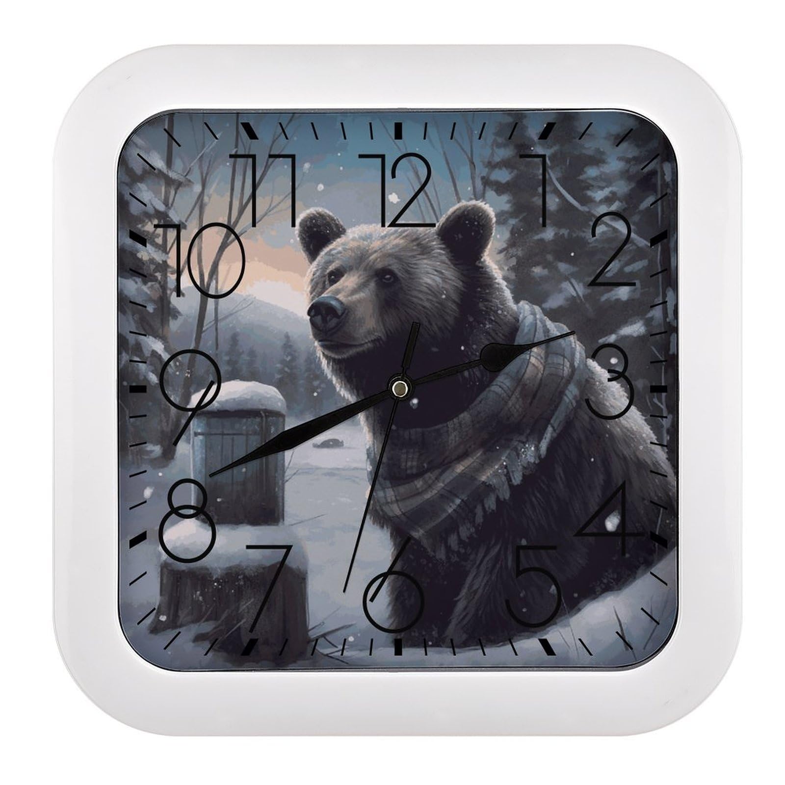 Horloge murale carrée motif ours pour décorer la salle de classe ou salon