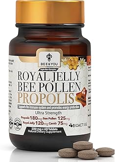 Bee and You Royal Jelly Tablet, Propolis Extract, Bee Pollen, 100% Natural Superfood, Ultra Pure, Immune Support Supplement, Improve Energy, Focus, Antioxidants, Fresh, Keto, Paleo, Gluten-Free | 60ct