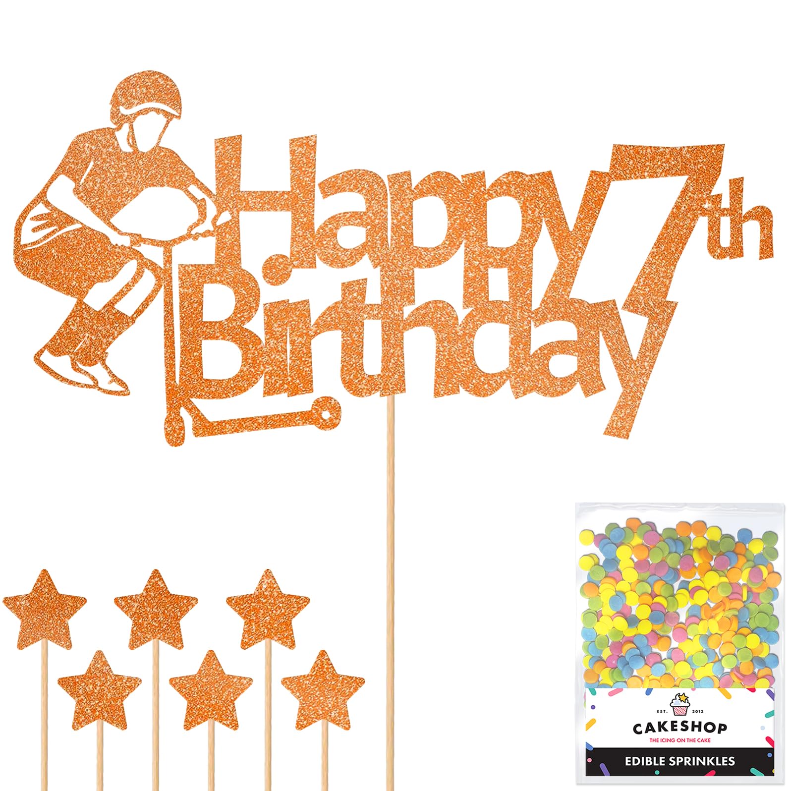 Personalised Tail Whipper Stunt Scooter Glitter Cake Topper - Copper Orange Custom Name Glitter Cake Decoration and Sprinkles - Happy Birthday Decorations - Personalised Toppers for Cakes by Cakeshop