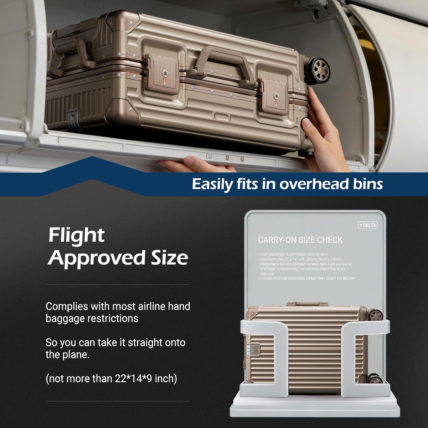 Carry on Luggage Aluminium Frame with Cup Holder, 20 Inch Zipperless Luggage with Spinner Wheels,Carry On Luggage 22x14x9 Airline Approved for Business Travel (Rose gold, 20inch)