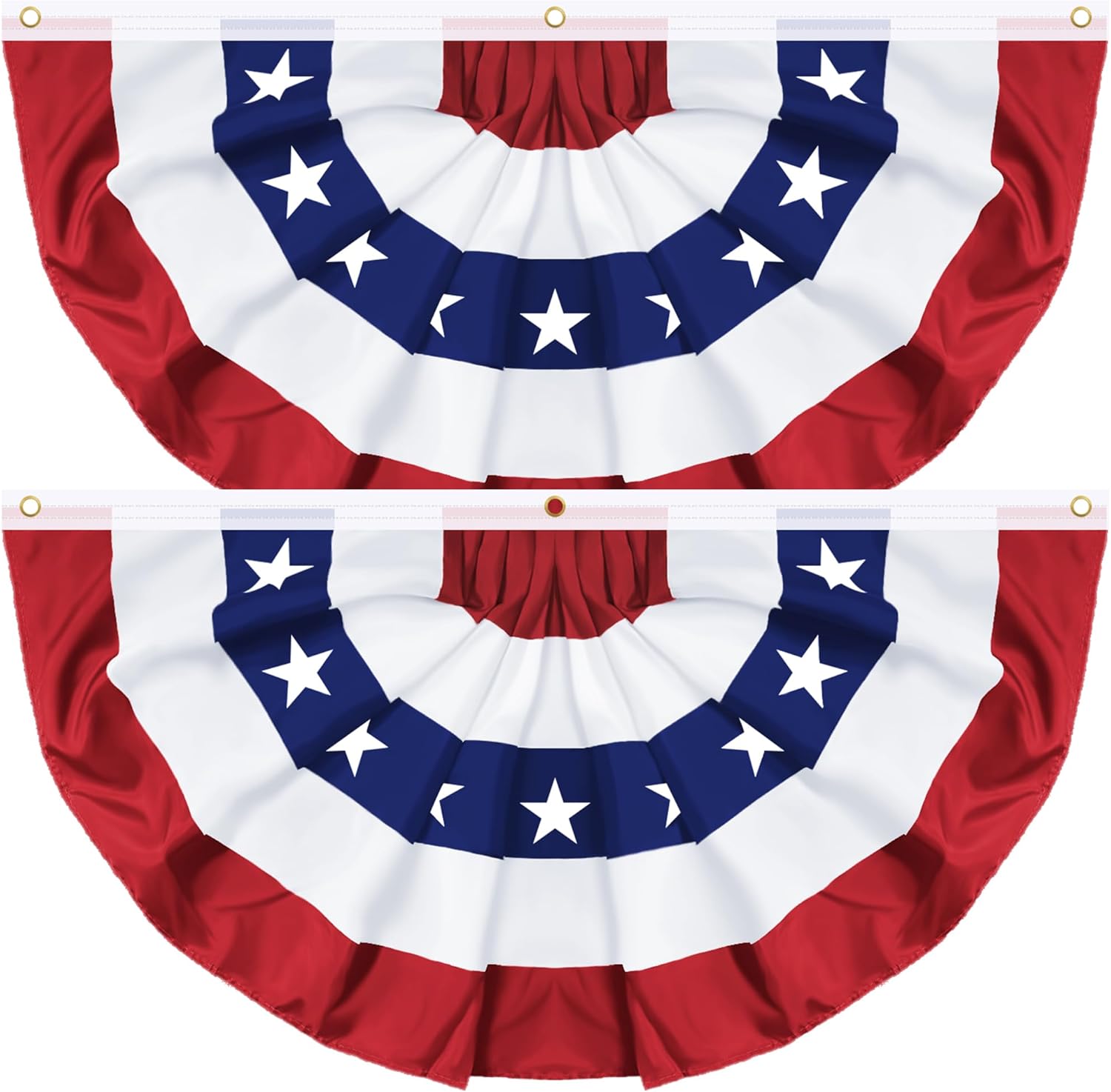 2 Pack Large Size 3 X 6 Ft USA Pleated Fan Flag, 4th of July Decorations American Bunting Flag Patriotic Half Fan Flags Banner 100% Polyester Fourth of July Independence Day Memorial Day Outdoor Decor