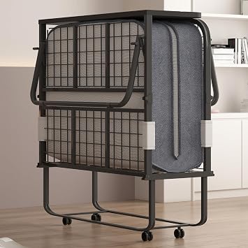 CECER Rollaway Bed with 5 Inch Foam Mattress, 75" x 31" Folding Bed with Headboard, Portable Foldable Bed for Adults with Sturdy Metal Frame and Dust Cover