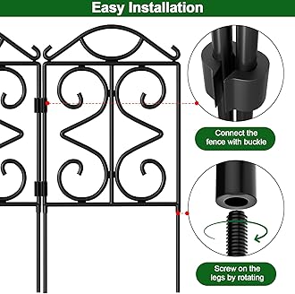 Amagabeli 24inx10ft Decorative Garden Fence Outdoor Black