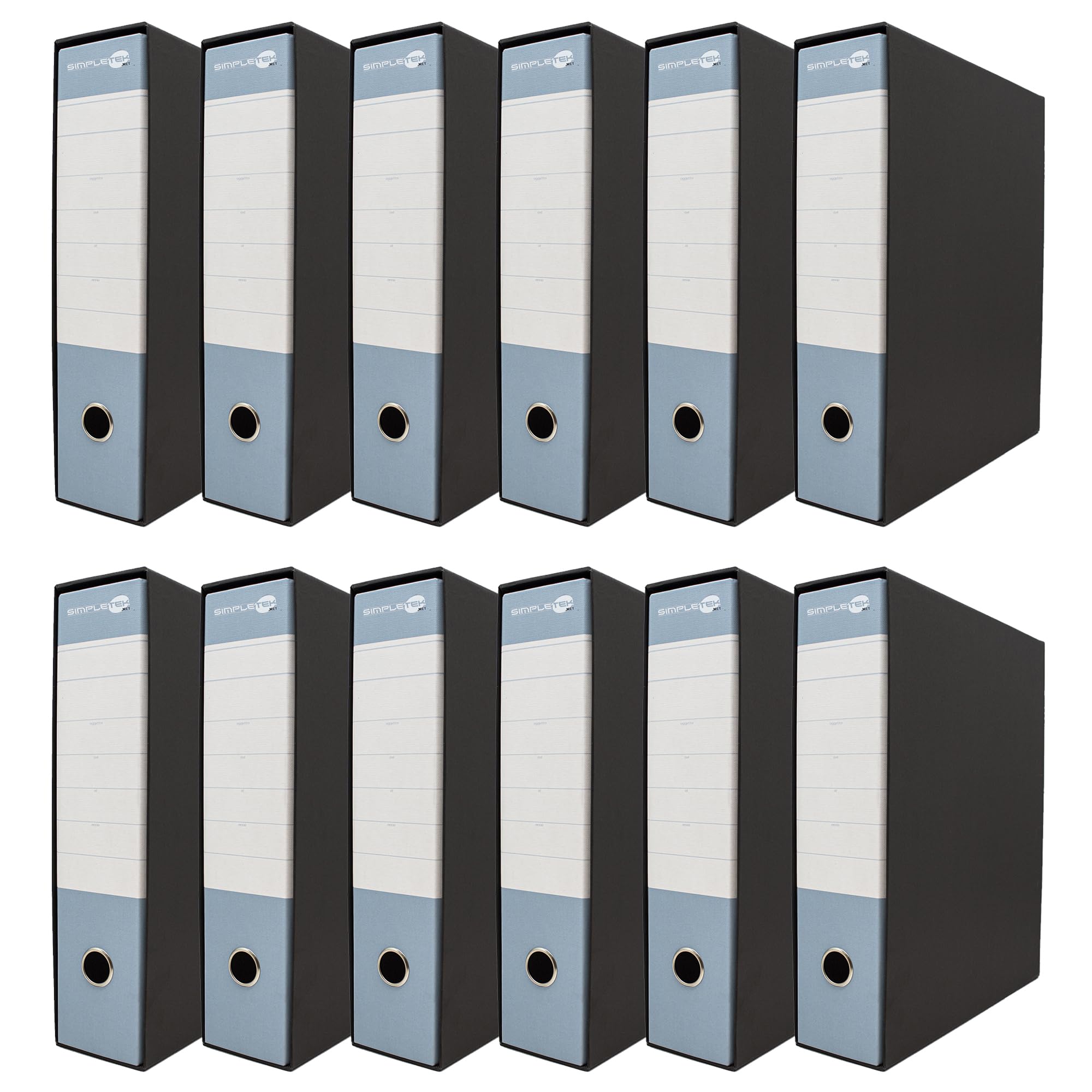 SIMPLETEK - 12x Raccoglitore ad Anelli per Buste e Documenti Azzurro Nero Registratore Protocollo 0201150 P.AZ (12 pezzi)