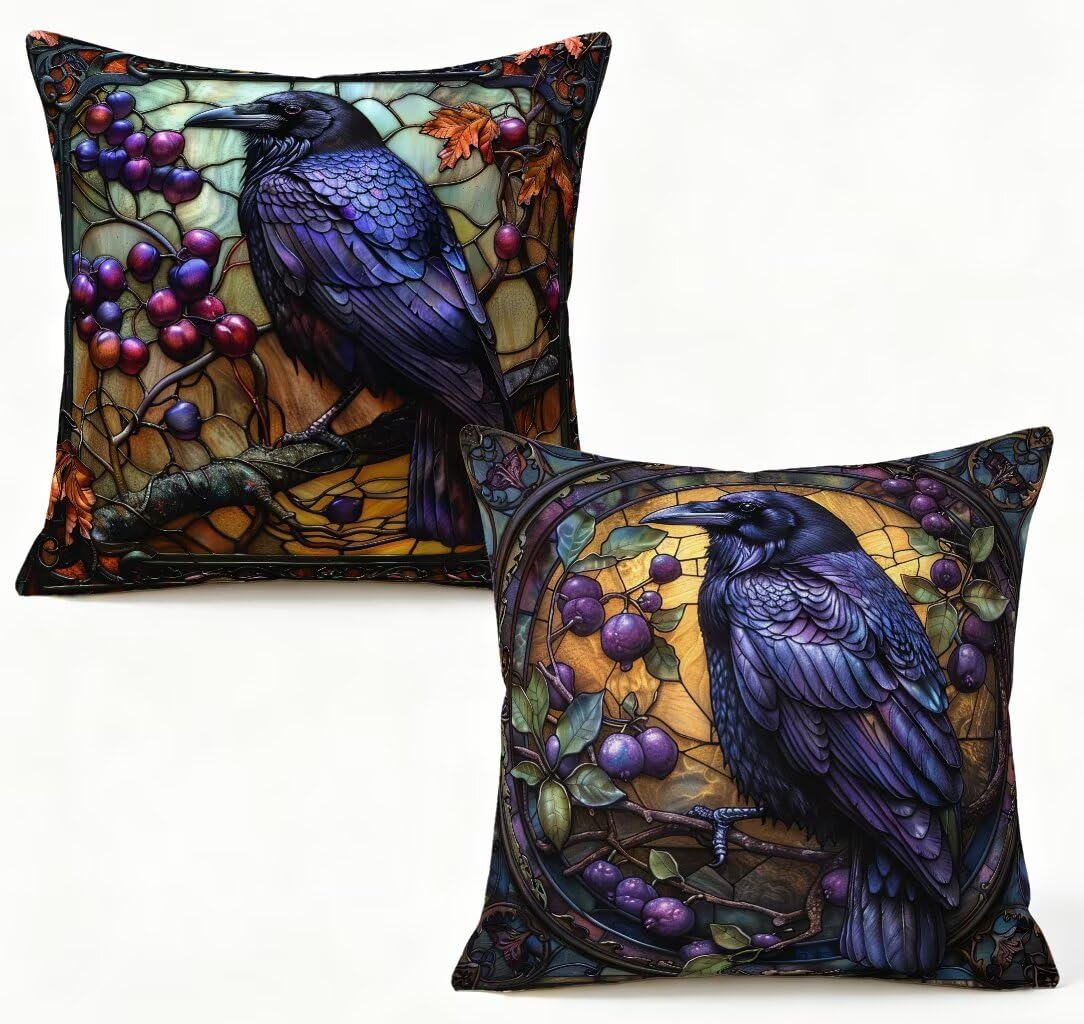 Funda de Almohada 70 x 70 Juego de 2 Cojines Sofa Crow, Funda Cojín 70x70 cm Cojines Cama Negro Decorative Pillows Lino Impresión HD a Doble Cara para Sofá Decoracion Hogar, Regalos Mujeres 5-ZD982O