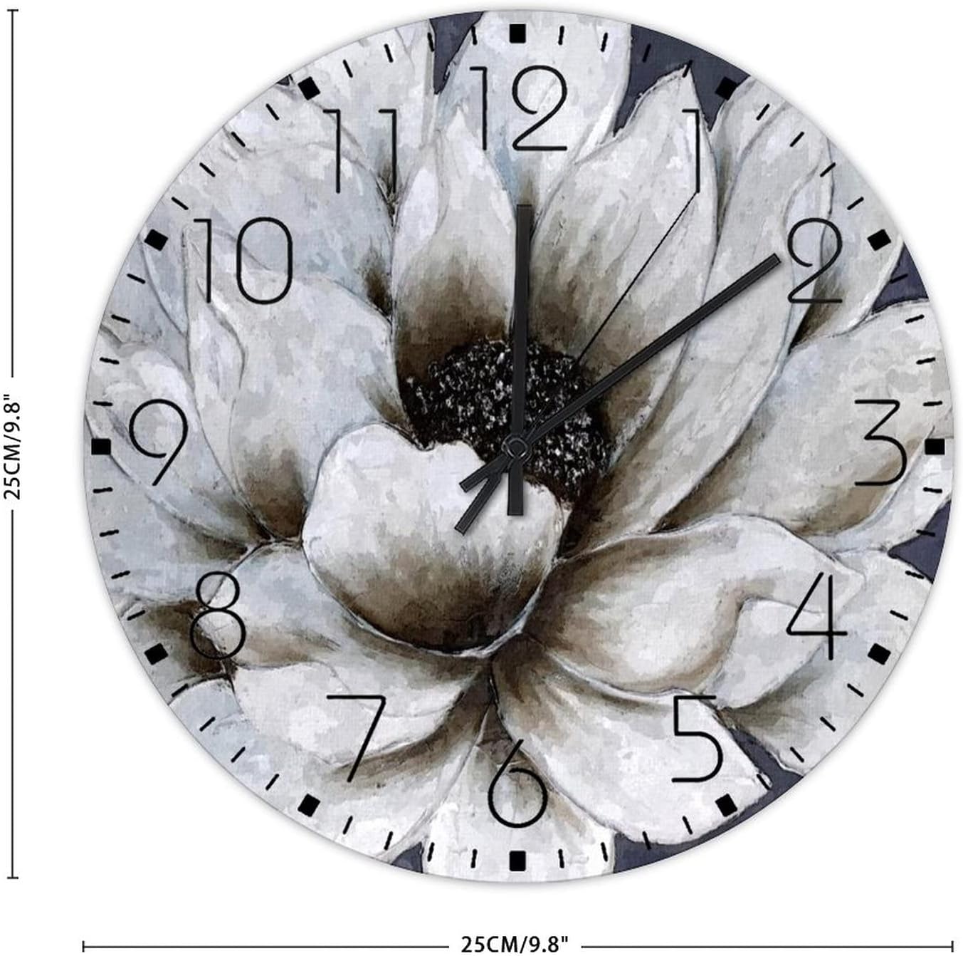 10" Silent Non-Ticking Wall Clocks Battery Operated White Lotus' Flower Wooden Wall Decor for Kitchen Spiritual Meditation Floral Relax Decorative Round Wooden Wall Clock Country for Indoor Workshop