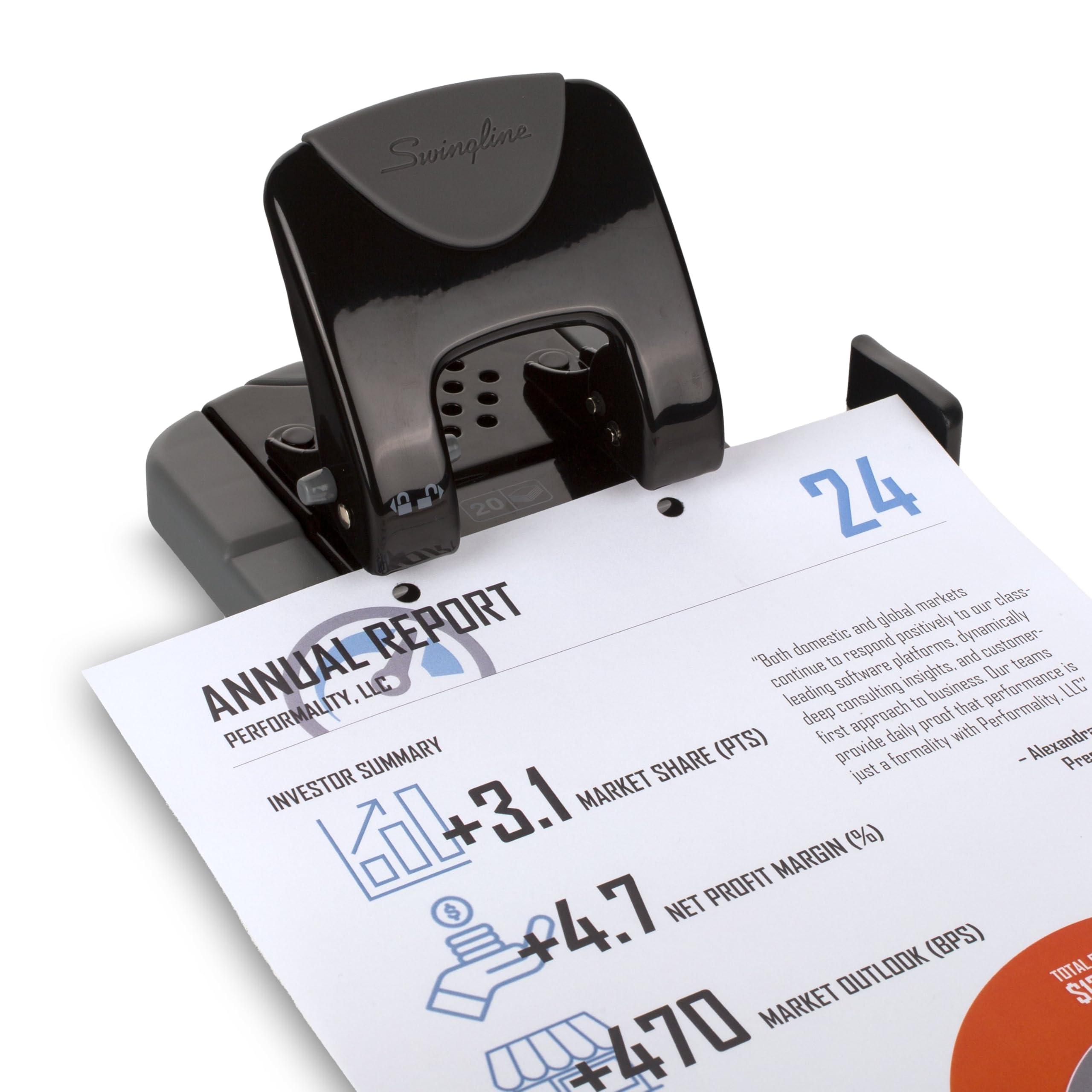Swingline 2-Lochstanzer, 20 Blatt Kapazität, Papierstanzer, SmartTouch, geringer Aufwand, Komfortgriff, Ausrichtungsführung, Schwarz und Grau (74135)
