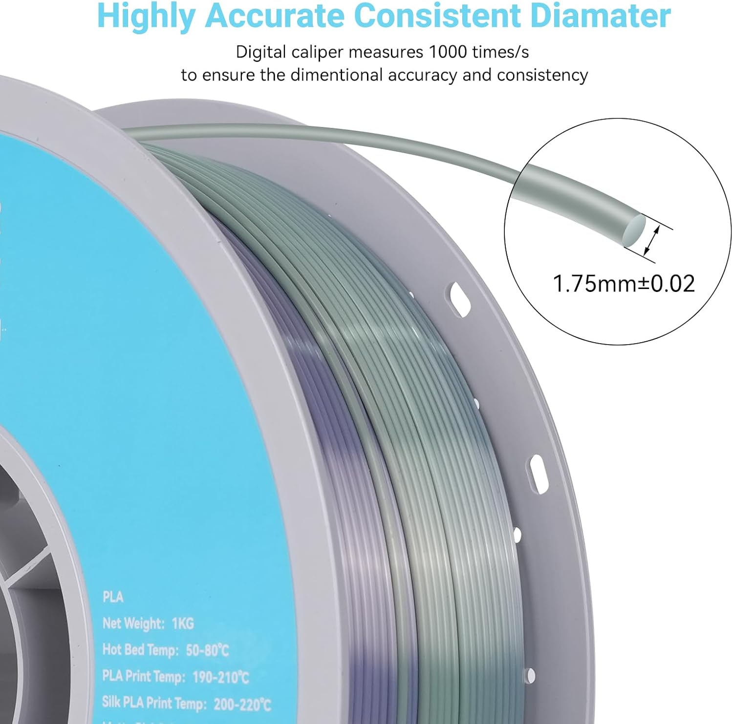 Silk Rainbow PLA 3D Printer Filament Bulk,10Rolls,1KG Spool(2.2lbs) 1.75mm, Multicolor Gradient Filament for Most FDM 3D Printers,10 Different Silk Rainbow Colors