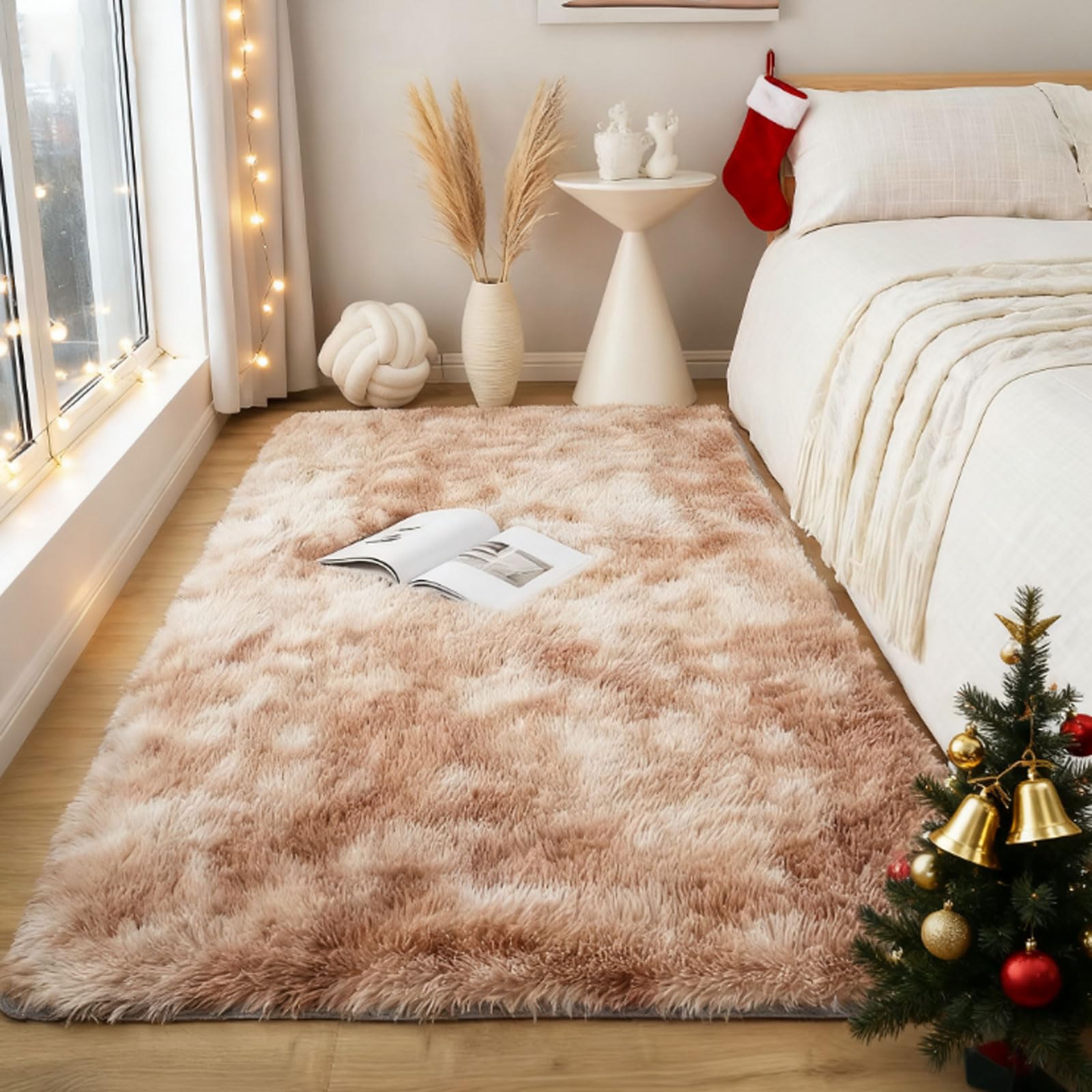 Hochflor Teppich Wohnzimmer 320 x 360 cm Shaggy Deko Langlebig Extra Weich Hochflor Flauschig Teppich Fußbodenheizung Geeignet, Khaki