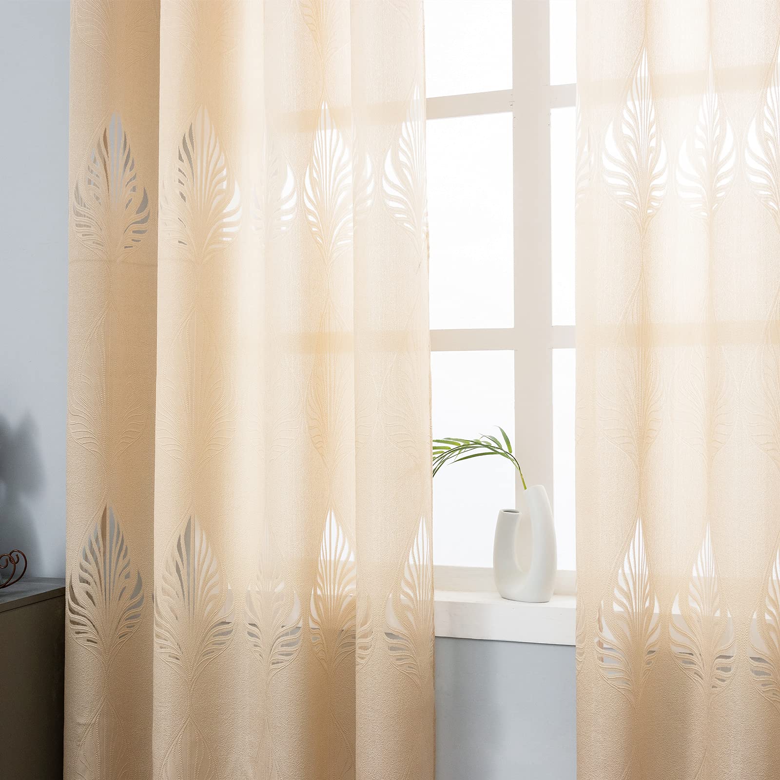 M&W DAS DESIGN Curtain Gardienen Vorhang Mit Ösen Gardinen Vorhänge Vorhang Curtains Schlafzimmer Mit Kräuselband Mit Ösen Wohnzimmer Mit Kräuselband Halbtransparent(beige 140 * 245(B*H) 2 STK)