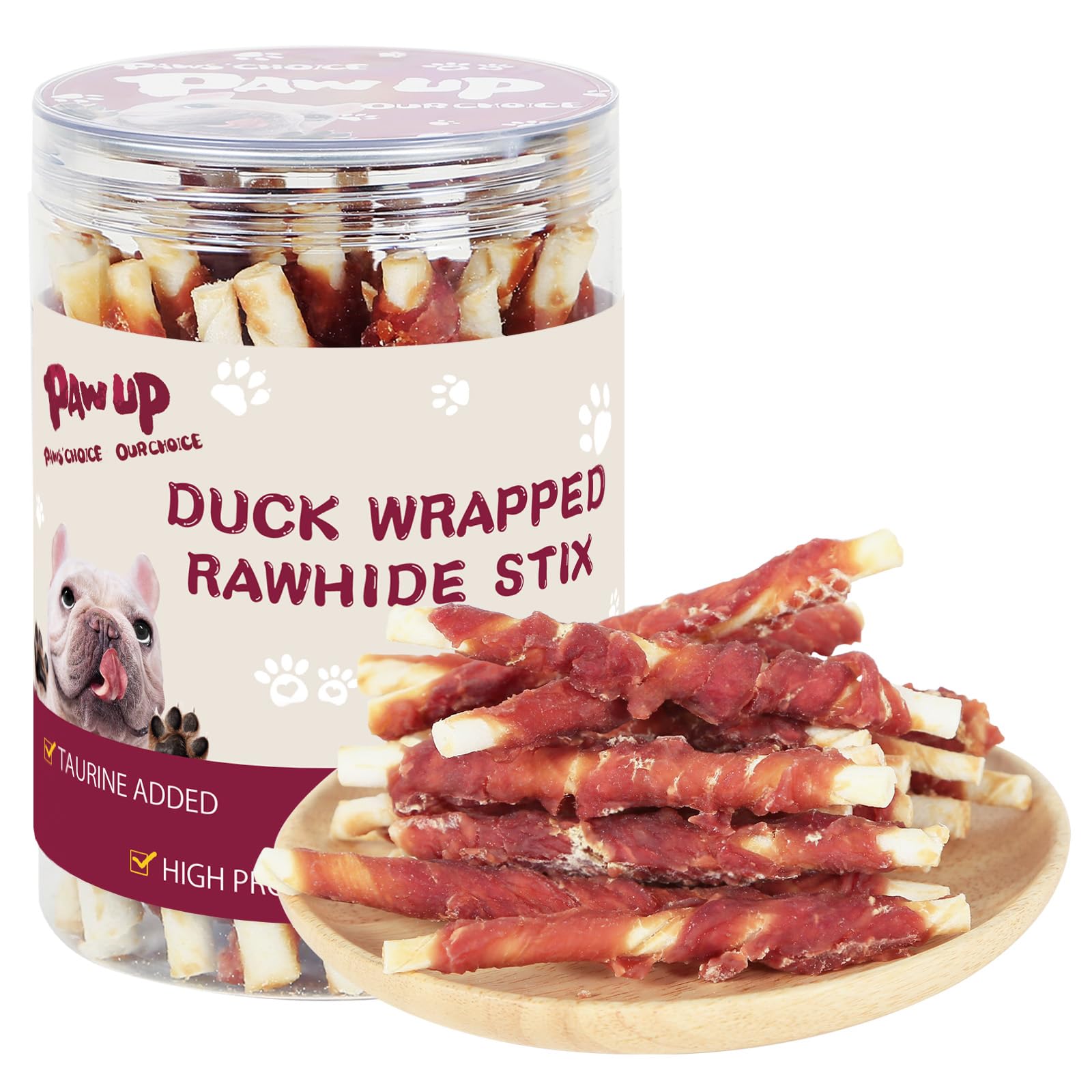 PAWUP Dog Duck Treat Rawhide Sticks, Natural Dog Chew Duck Wrapped Rawhide for Small Dogs, Healthy Hide Twists w/Taurine, 12.5 oz (25-30 Count)