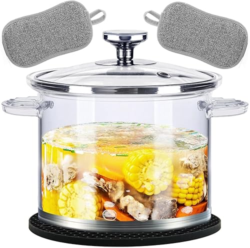 LIMOEASY Ollas transparentes de 4.5 cuartos de galón para cocinar (2 generación), ollas de vidrio resistentes al calor para cocinar en la estufa,