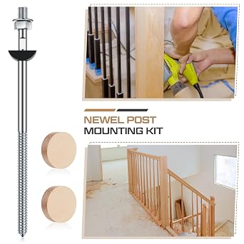 Shimeyao 4 Set Wood Newel Mounting Kit Newel Post Fastener Installation Kit for Residential and Commercial Installation, Anchors Post Directly to Wood or Concrete Floor