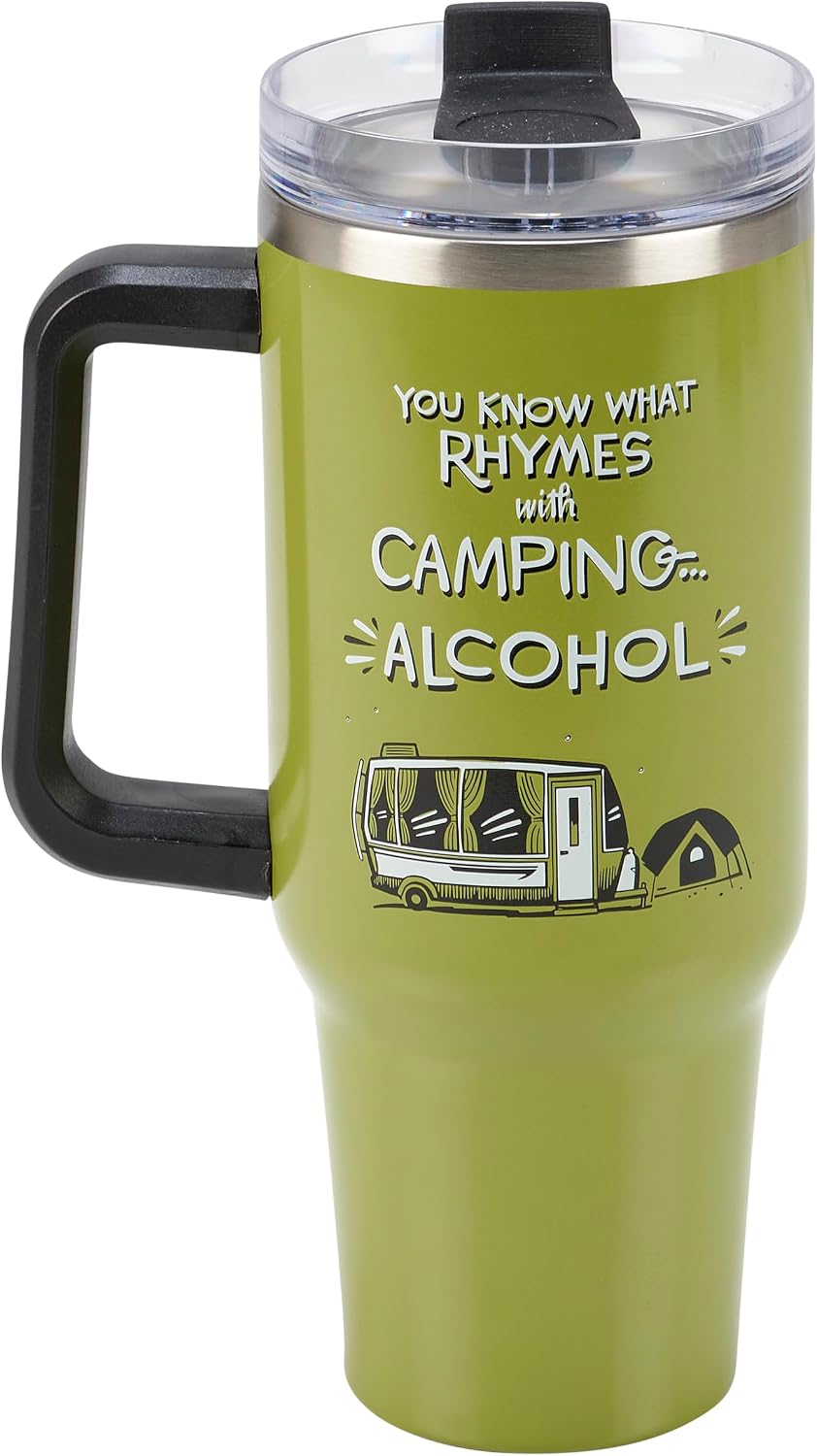 Primitives by Kathy Travel Mug - playful sentiment you know what rhymes with camping... alcohol