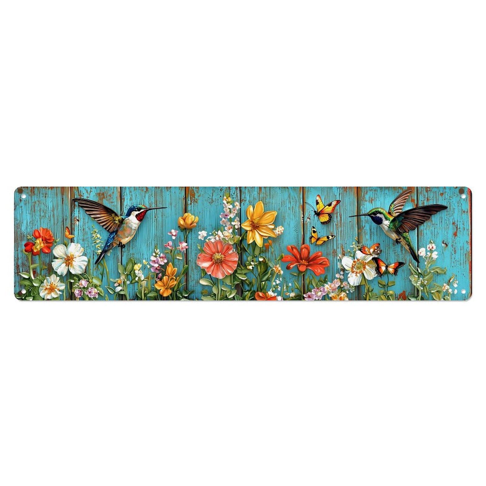 Hummingbirds And Butterflies Floral Pattern Metal Tin Sign Plaque