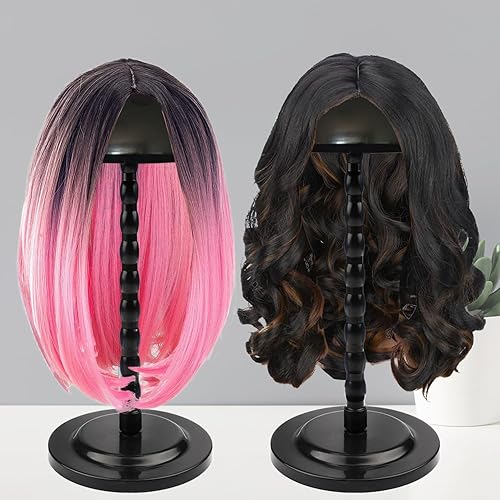 Miniatura 4 de Soporte para peluca, 1 soporte para cabeza de peluca de 13.8 pulgadas, soporte de peluca portátil negro antideslizante, soporte de cabeza de peluca