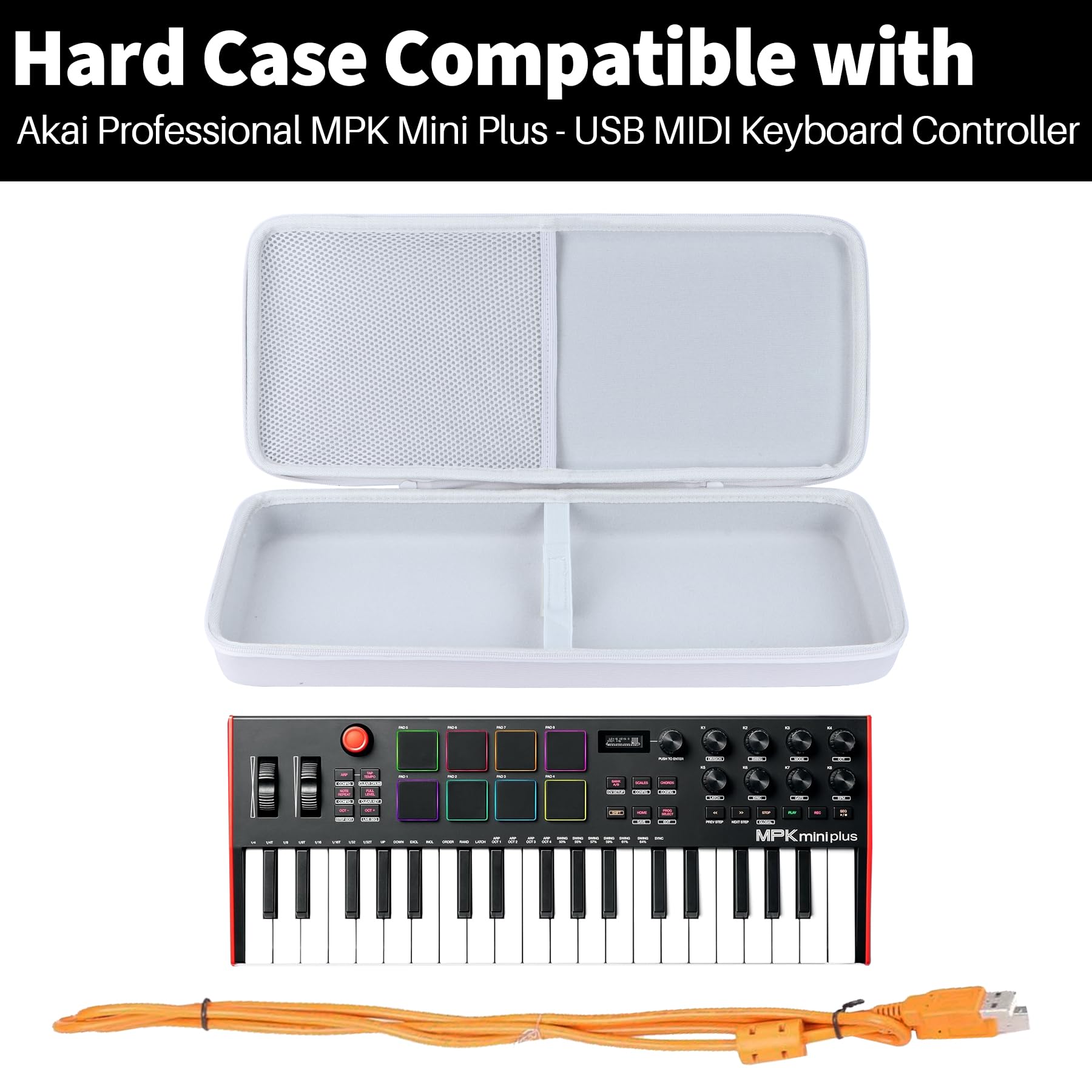 Lebakort Duro Caja Estuche Funda para Akai Professional MPK Mini Plus - Teclado Controlador MIDI USB (Blanco)