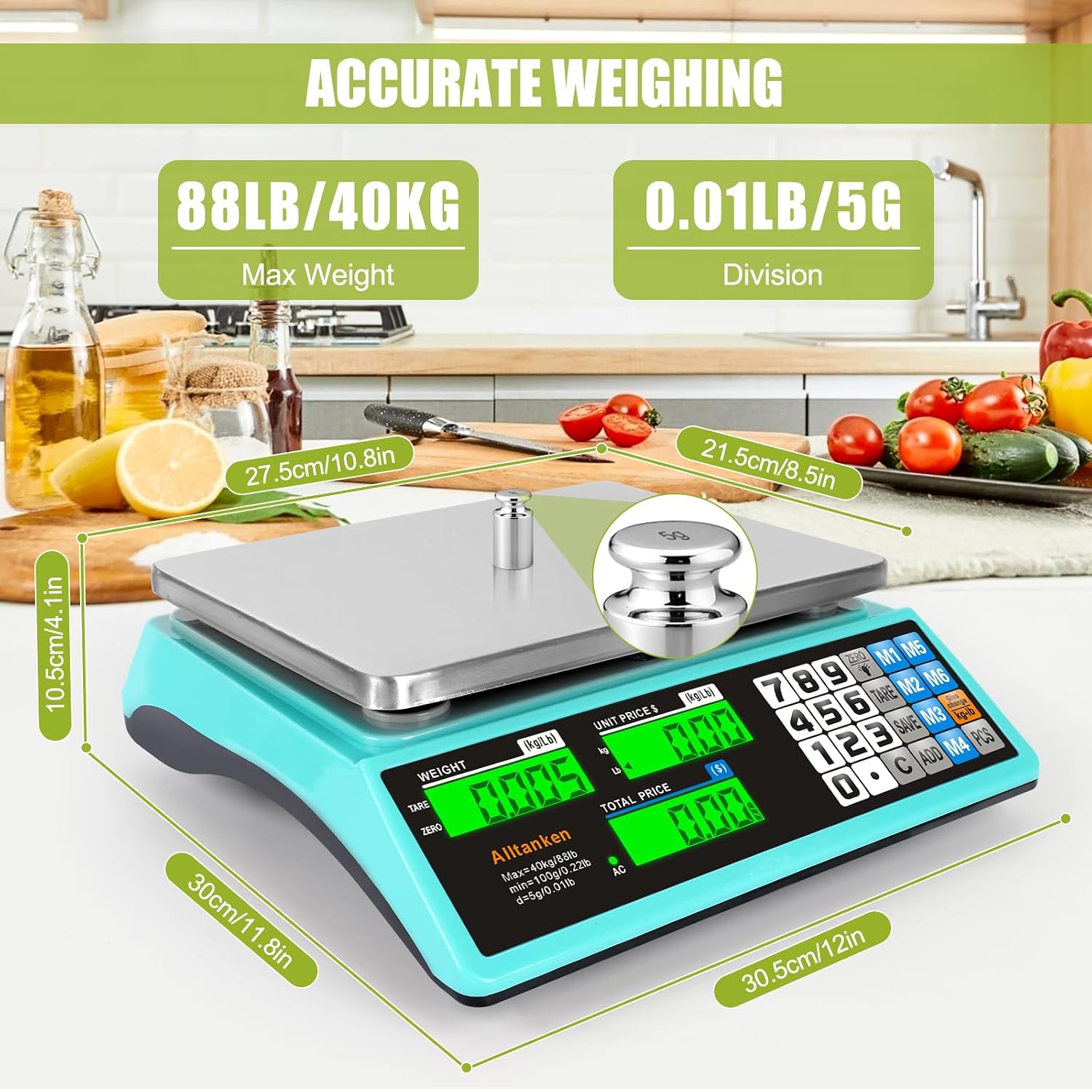 88lb/40kg Commercial Food Scale, Digital Price Computing Scale with Counting Feature, Outdoor Market Food Scale Dual LCD for Farmers Markets, Butchers, Retail Stores