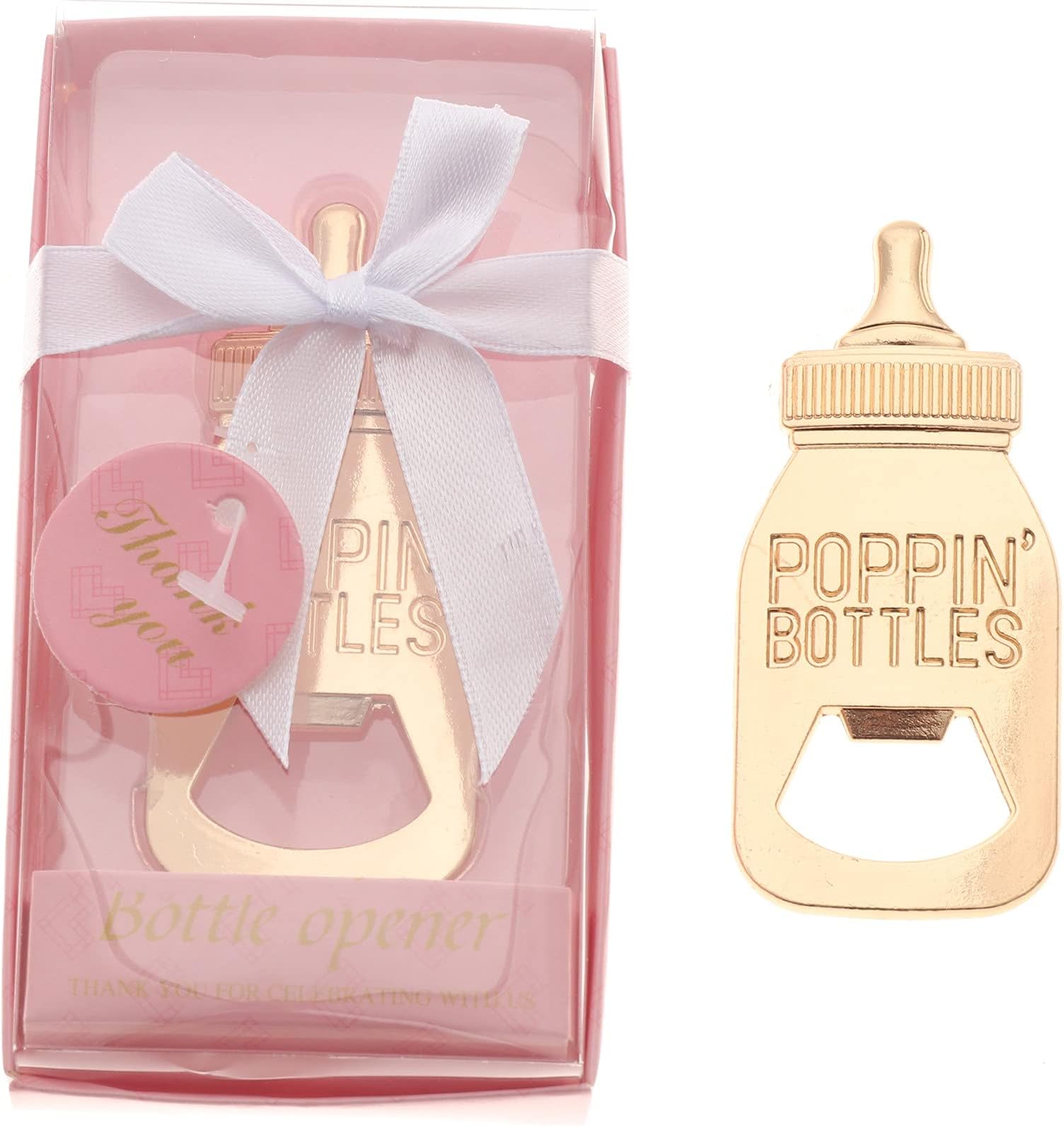 30 Pack Baby Shower and Gender Reveal Bottle Openers Party Favors Souvenirs for Guests with Gift Boxes for Boy and Girl Newborn (Pink - Baby Bottle, 30)