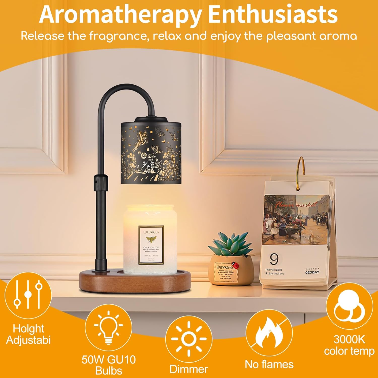 Dimmable Candle Warmer Lamp with Timer Adjustable Height for Scented Jar Candles Electric Candle Wax Melt Warmer for Home Decor Christmas Birthday Gifts for Women Mom(Butterfly+Dog) - Image 5