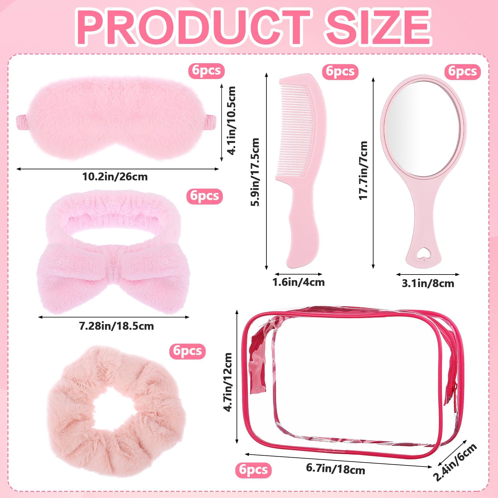 36Pcs Sleepover Party Supplies for Girls Skincare Headband and Wristband Set Sleepover Party Favors,6 Pink Spa Headb 6 Pink Sleep Eye Mask 6 Velvet Hair Scrunchies 6 Organzer Bags 6 Mirrors 6 Combs - Image 2