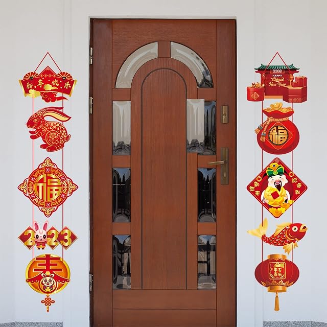 Chinese New Year Decorations 2023, Year of The Rabbit Spring Festival Couplets New Year Scrolls for Chinese Lunar New Year Decoration, Chinese New Year Banner Bunting Decor (Red Chun Lian)
