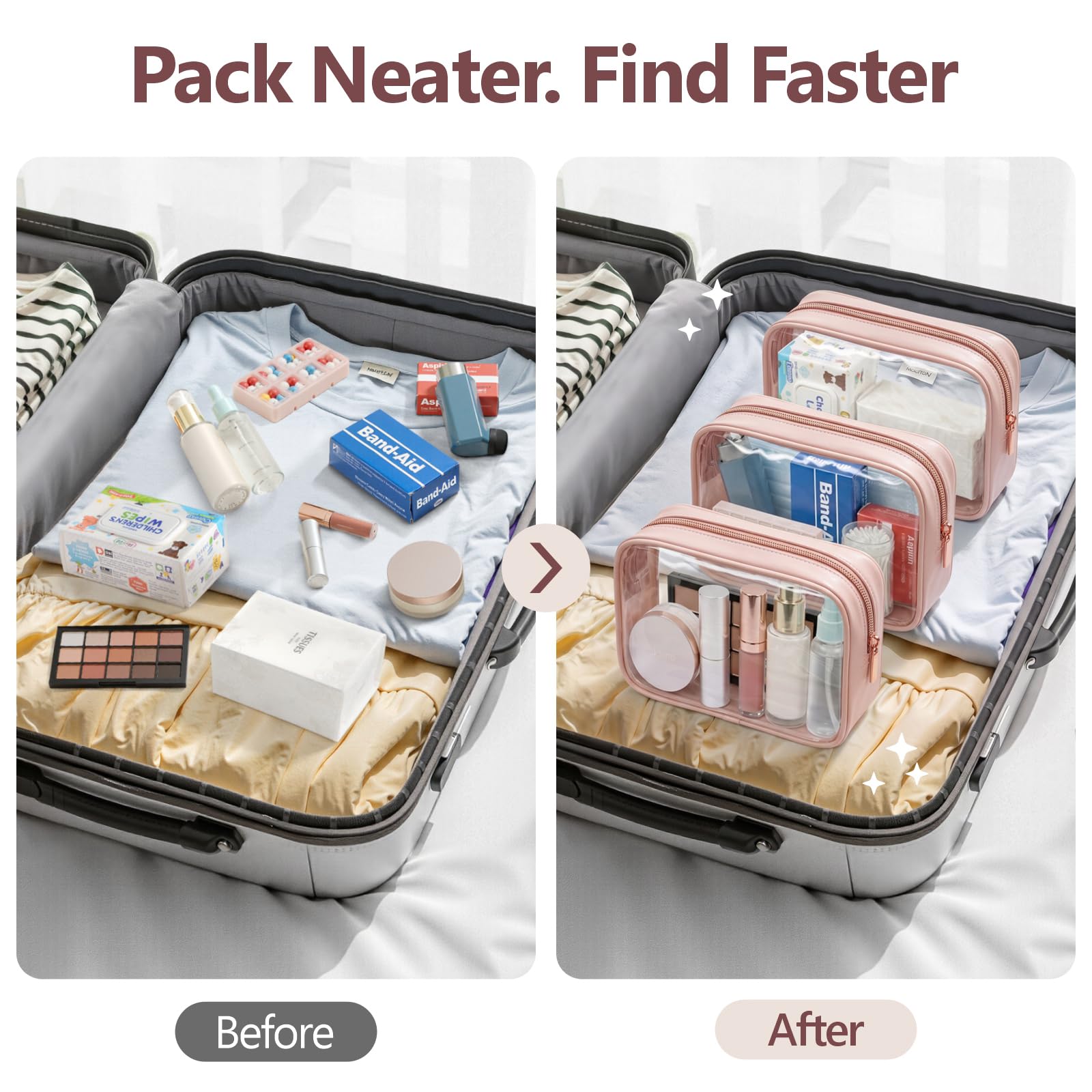 PACKISM Borsa da toilette approvata TSA, borsa trasparente per il trucco, impermeabile, borsa da viaggio per cosmetici, da donna, borsa da trasporto conforme alle compagnie aeroportuali, confezione da