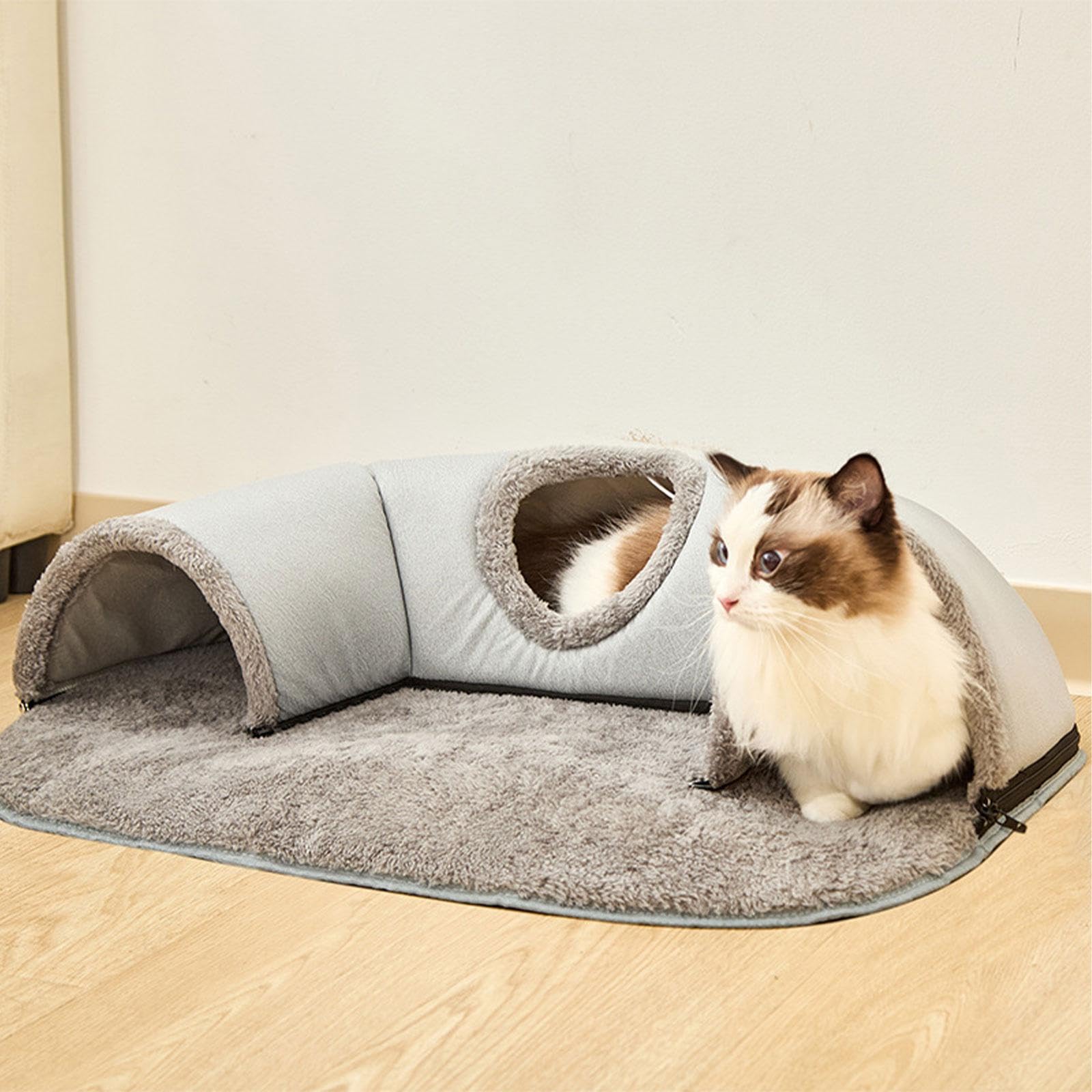 Tunnel pour Chat, Jouet Tubulaire, Lit pour Chat, Tapis Tunnel, Maisonnette pour Chat en Flanelle et Coton PP, Convient Aux Chats, Chatons et Petits A, 85cmx70cm