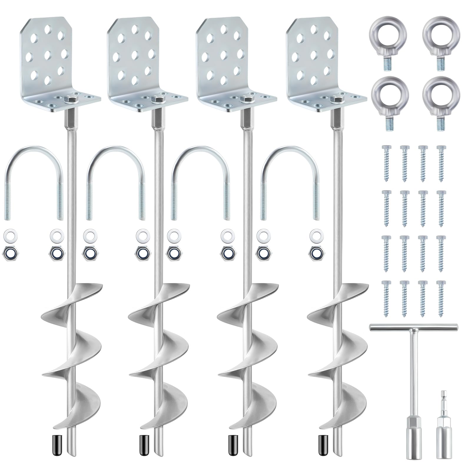 Set di ancoraggi per altalena, 50,8 cm, resistenti ancoraggi a terra con staffe a L e adattatore per trapano, ancoraggio a terra a spirale completamente saldato per capannoni, trampolini