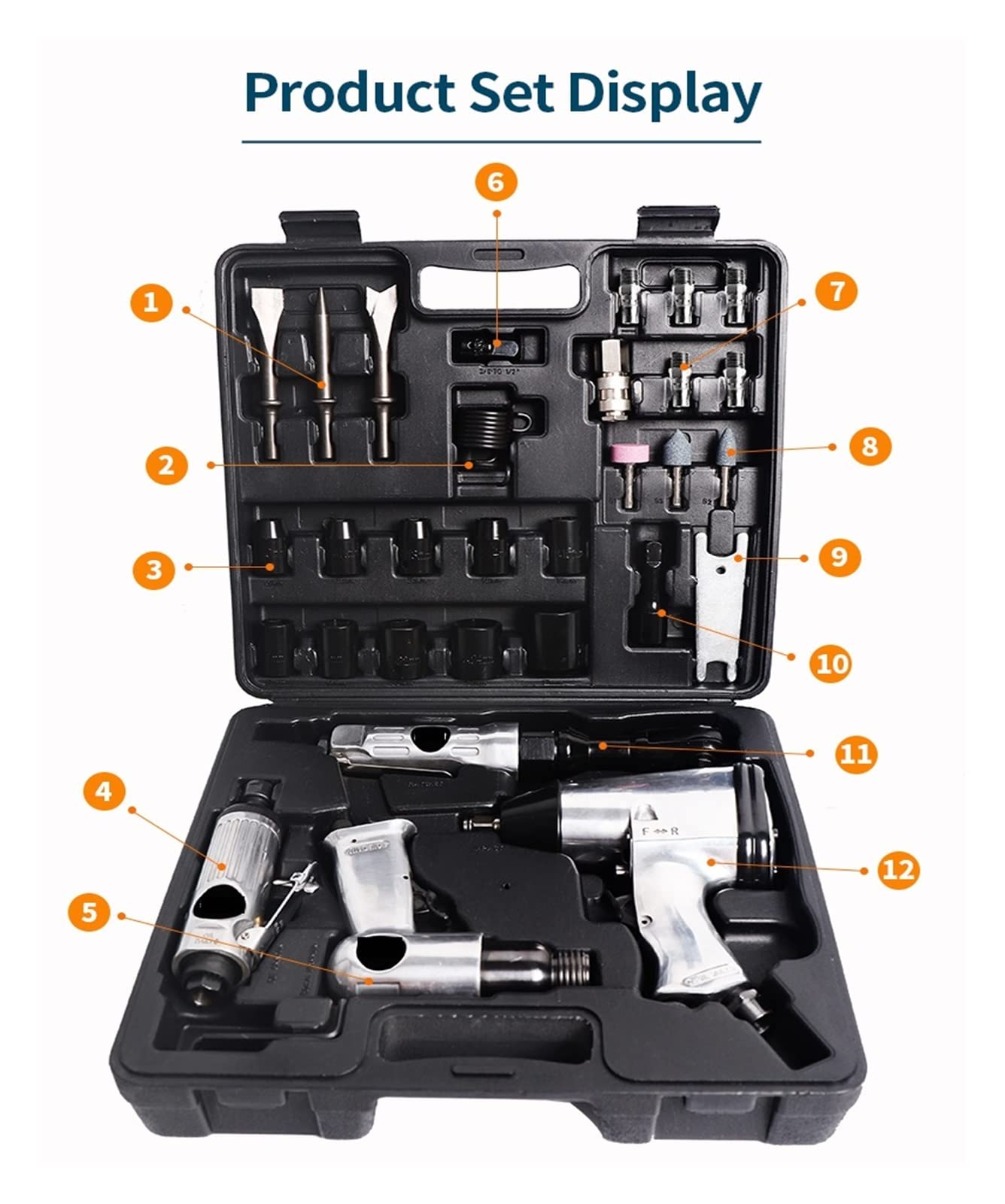 Kit martello pneumatico a corsa media Set di utensili pneumatici 4 pezzi, chiave dinamometrica 340N.M for pala pneumatica, a cricchetto 68N., for rettificatrice Riparazione automobilistica
