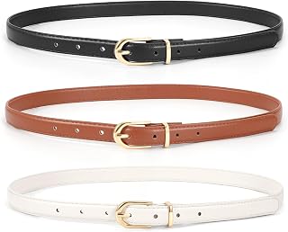 JASGOOD 3 Pack Womens Skinny Leather Belt for Jeans Thin Leather Fashion Ladies Waist Belt with Gold Buckle for Dress Pants