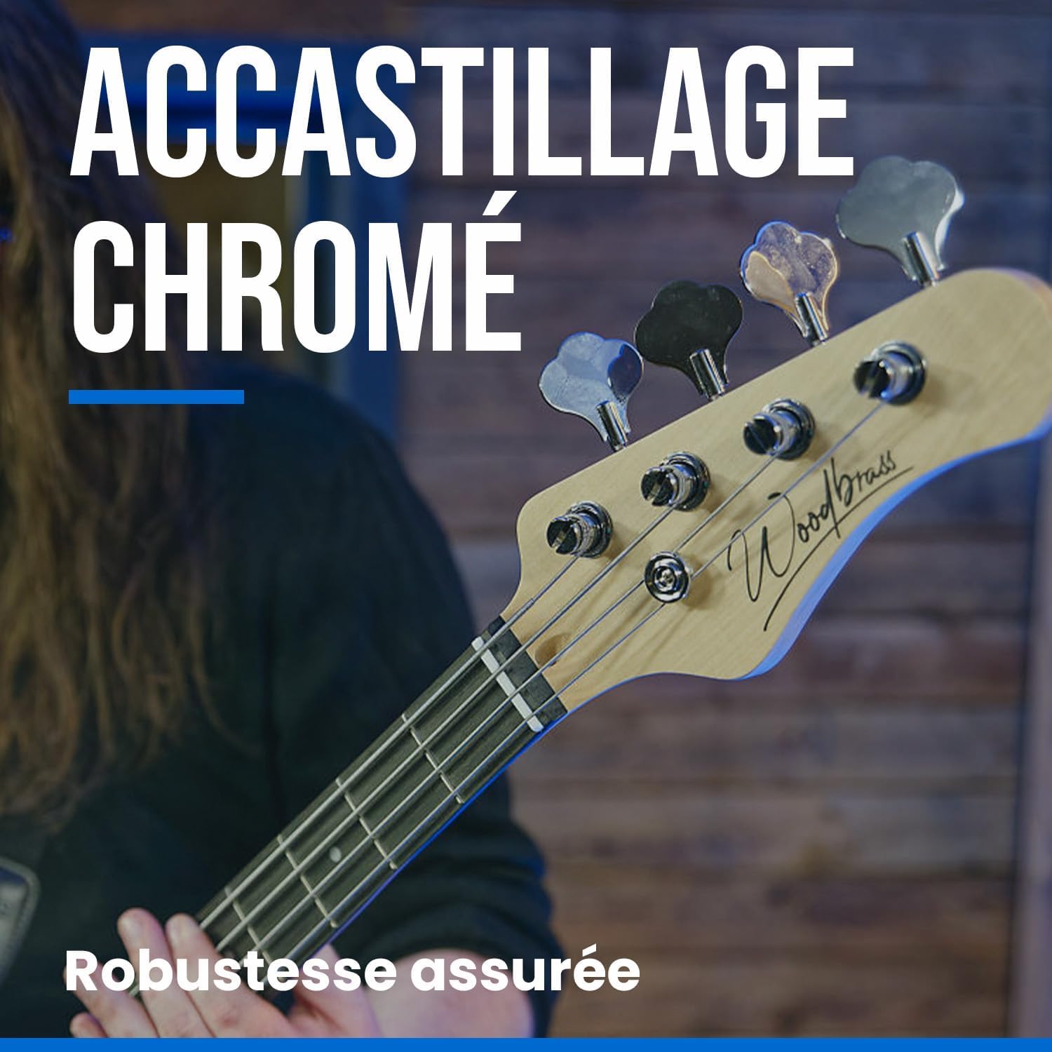 Bajo eléctrico Woodbrass JB100 Sunburst – Guitarra baja versátil ideal para principiantes – Cuerpo forma JB Tilo americano Tecla de arce – Estilo rock, pop, funk, country, hard, metal