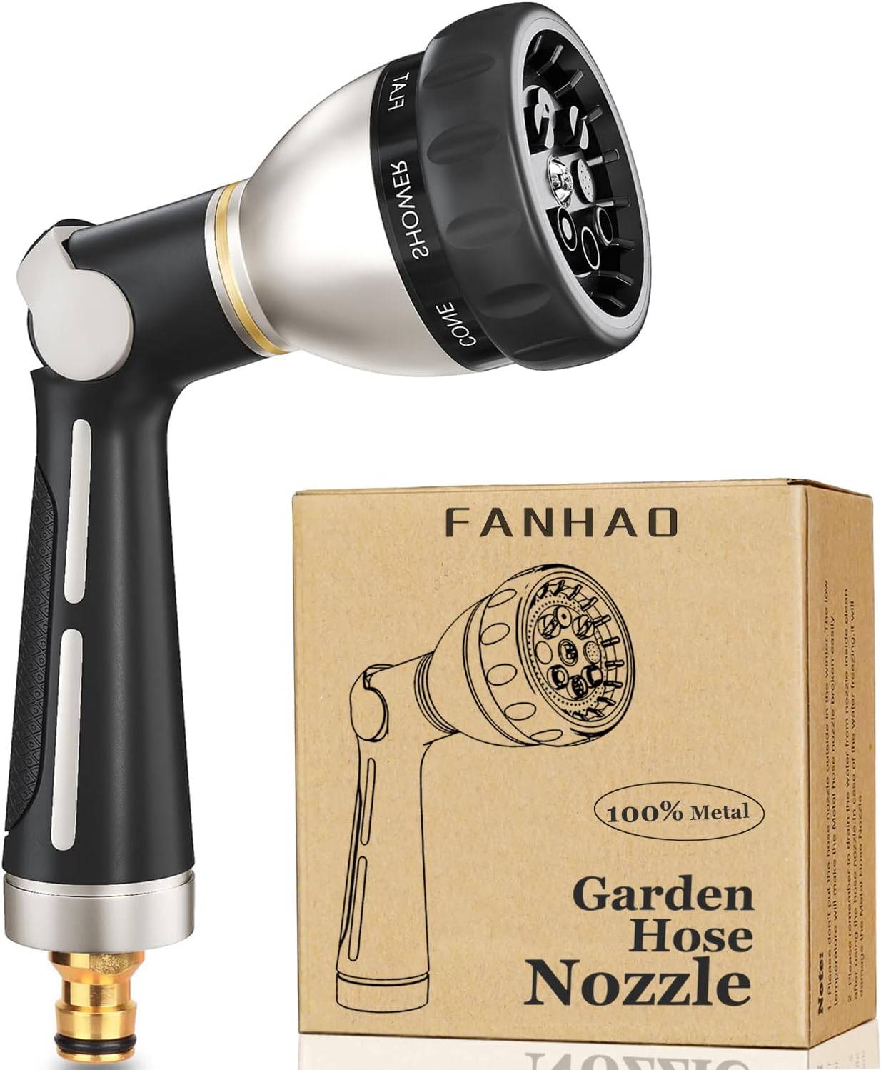 FANHAO Pistola Manguera Jardin Alta Presión, Pistola Metálica con Manguera de Jardín con 8 Patrones de Pulverización, Control de Pulgar, Válvula de Encendido y Apagado para Riego de Jardines